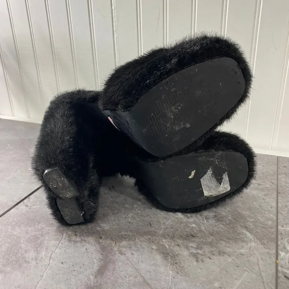 SIMMI Womens‎ 7 London Black Faux Fur Platform Heeled Sandals Fuzzy Chunky Party